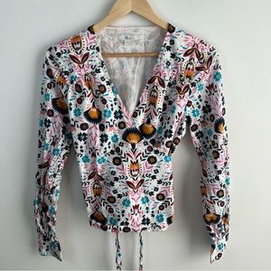 Boden Floral Top 10 Long Sleeve Wrap Blouse Womens All over Print Shirt